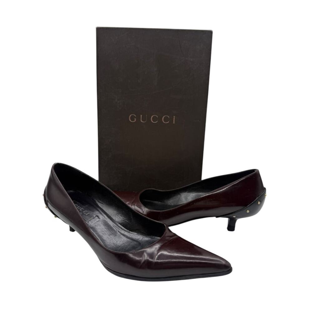 Gucci Burgundy Leather Pointed-Toe Kitten Heel Pumps – Size 36.5 - Picture 2 of 13